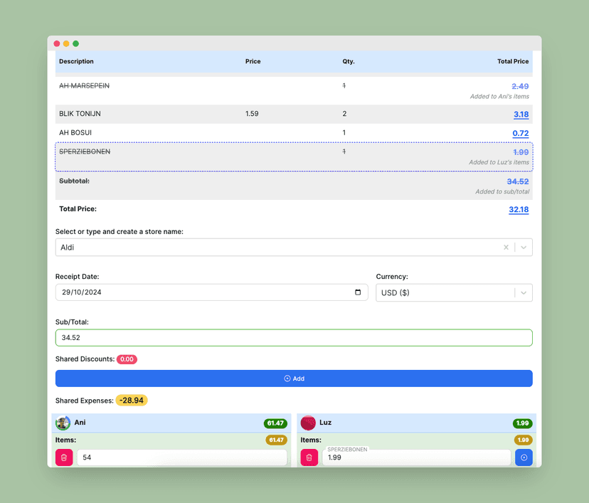 Split expenses